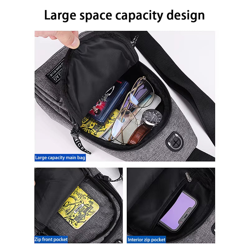 Travel Men'S Handbags Multifunctional USB Chest Bag Designer Messenger Crossbody Bags Water-Proof Shoulder Bag Sports Back Pack